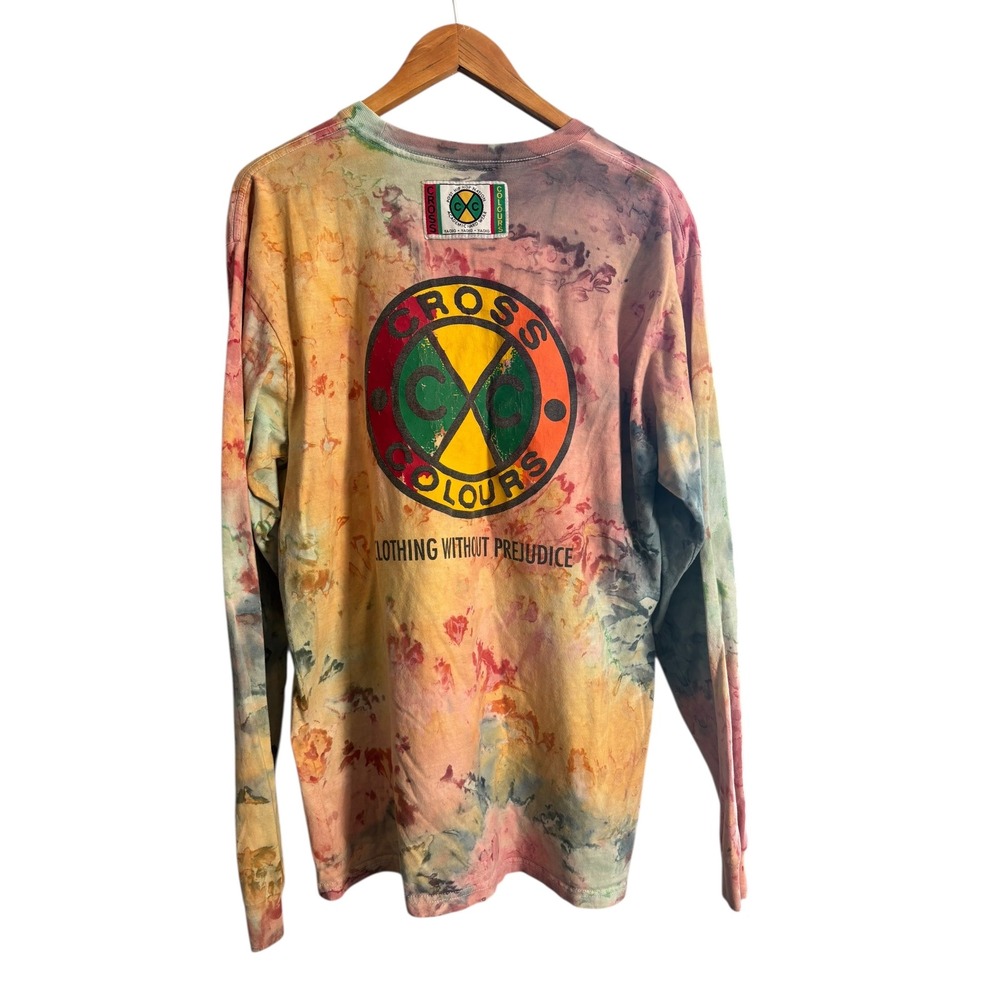 Cross Colours Tie Dye Long Sleeve Shirt "Clothing Without Prejudice" Graphic XL - Picture 5 of 6